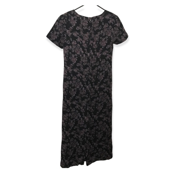 Vintage Talbots black and purple mini floral short sleeve midi dress - Picture 2 of 11